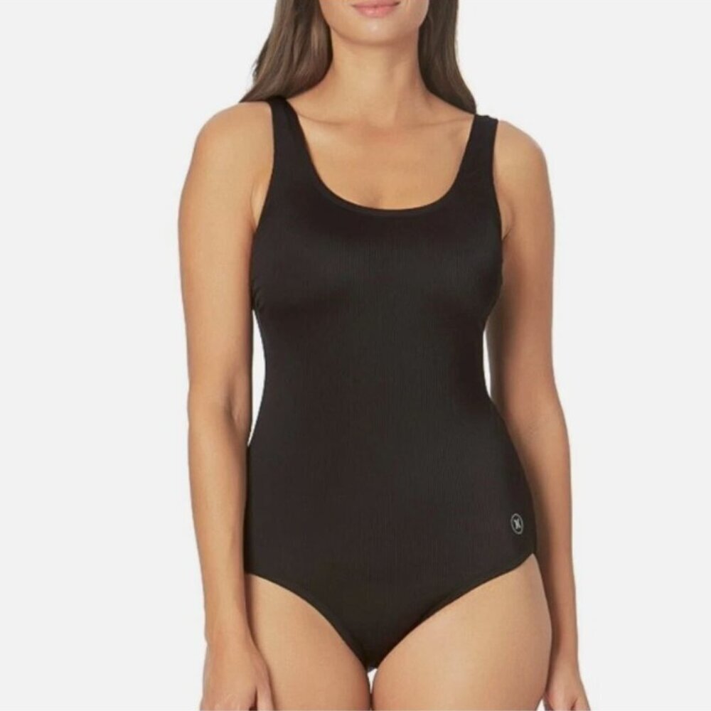 Hurley Women’s Ribbed Black One-Piece Swimsuit – Size Medium